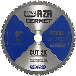 Champion Cutting Tool RZR-9-44-S Cermet Saw 9 in x 44T x 1 in