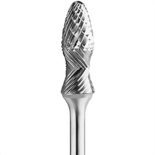Champion Cutting Tool SF5RA Double Cut Carbide Bur, Tree Radius End, 1/2 in Cutting dia, 1-1/4 in Length of Cut, 1/4 in Shank