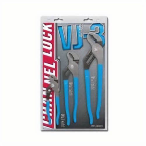 Channellock® VJ-3 Plier Set, Tongue and Groove, 3 pc, No Non-Sparking, Dipped Handle, High Carbon Steel, Polished, Blue Handle