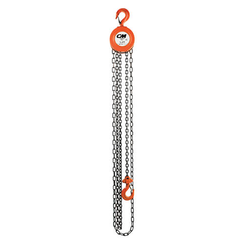CM® 2262A Series 622A Hand Chain Hoist, 1 ton Rated Capacity, 20 ft Standard Lift, 13 in Headroom, Weston Load Brake, Forged Swivel Hooks with Latches
