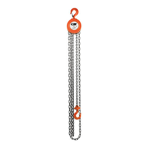 CM® 2264A Series 622A Hand Chain Hoist, 1 ton Rated Capacity, 30 ft Standard Lift, 13 in Headroom, Weston Load Brake, Forged Swivel Hooks with Latches