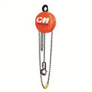 CM® 4726 Cyclone Hand Chain Hoist, 3 ton Load, 15 ft H Lifting, 21-1/2 in Min Between Hooks, 3-7/8 in Hook Opening, 81 lb Rated