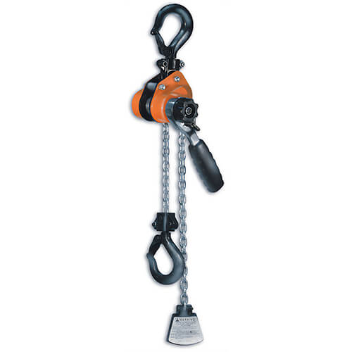 CM® 0216 603 Metric Rated Mini-Ratchet Lever Hoist with 10 ft Lift, 1100 lb Load, 10 ft H Lifting, 78 lb Rated, 10 ft L Chain