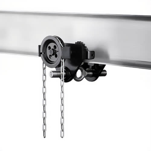 CM® HTG0500B HTG Geared Clevis Trolley, Large Beam Width, 70.87 in Min Radius, 1.58 in Flange Thickness, 5 ton