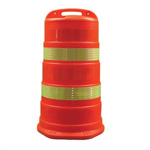 Cortina® Trailboss™ 03-780-4HI Channelizer Drum, 18 in dia x 41-1/2 in H, Orange HDPE Barrel, Orange/White Stripe, 4 Stripes