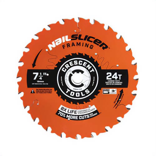 Crescent® CSBFR-724-10 NailSlicer™ Saw Blades, 7-1/4 in dia, 5/8 in Arbor, Steel Blade, 24 Teeth