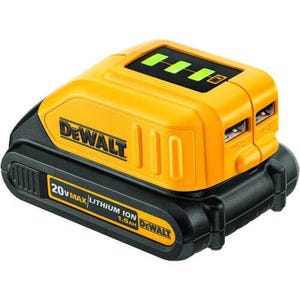 DeWALT® DCB090 Cordless USB Power Source, Use with 12/20V MAX Series Li-Ion Batmax, Li-Ion Battery, 1 hr Charging, 2 Batteries