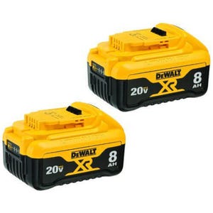 DeWALT® DCB208-2 Dual Battery, 8 Ah 20V MAX* XR® Lithium-Ion Battery, 20 VDC Charge, For Use with 39RV96, DC985B, DC780B 20V MAX* Tools and Chargers