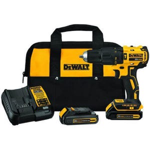 DeWALT® DCD778C2 Compact Cordless Hammer Drill/Driver Kit, 1/2 in Ratcheting Chuck, 20 V, 0 to 500/0 to 1750 rpm No-Load, Lithium-Ion Battery