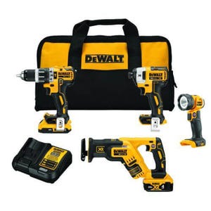 DeWALT® DCK487D1M1 4-Tool Brushless Cordless Combination Kit, Tools: Brushless Cordless 1/2 in Hammer Drill/Driver