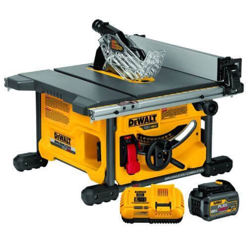 DeWALT® 60V Max* FlexVolt™ DCS7485T1 Cordless Table Saw Kit, 8-1/4 in dia Blade, 5/8 in Arbor/Shank, 1-3/4 in 45° Capacity