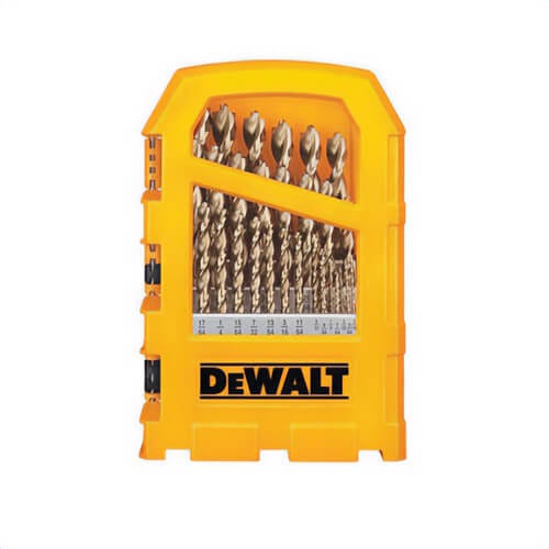 DeWALT® DW1969 Drill Bit Set, 1/16 in Min Drill Bit, 1/2 in Max Drill Bit, 135° Drill Point Angle, 29 pc, HSS, Gold Ferrous Oxide