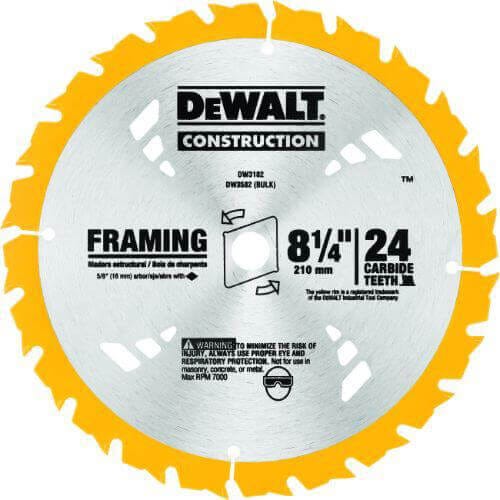 DeWALT® Guaranteed Tough® DW3182 Portable Small dia Thin Kerf Circular Saw Blade, 8-1/4 in dia x 0.05 in Thick, 5/8 in Arbor