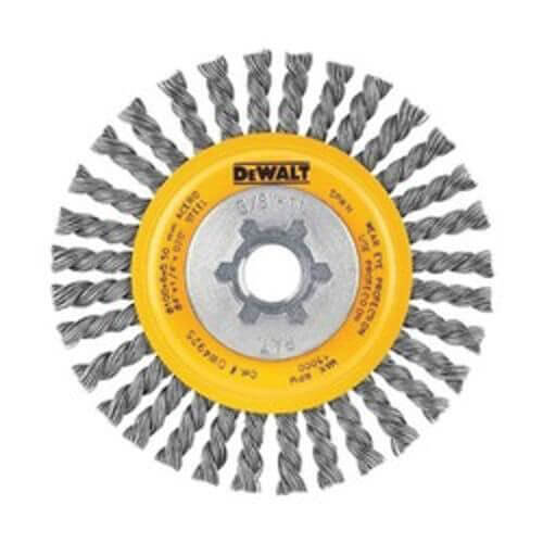 DeWALT® HP™ DW49201 Wheel Brush, 5 in dia Brush, 3/8 in W Face, 0.02 in dia Stringer Bead Knot Filament/Wire, 5/8-11 Arbor Hole