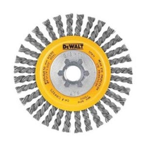 DeWALT® HP™ DW49201 Wheel Brush, 5 in dia Brush, 3/8 in W Face, 0.02 in dia Stringer Bead Knot Filament/Wire, 5/8-11 Arbor Hole