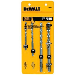 DeWALT® Guaranteed Tough® DW5204 Premium Percussion Hammer Drill Bit Set, 3/16 in Min Drill Bit, 3/8 in Max Drill Bit, 4 pc