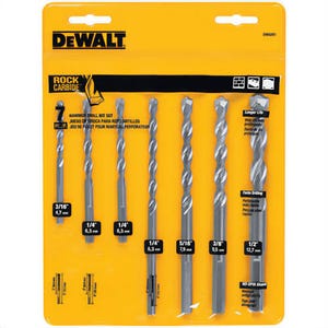 DeWALT® DW5207 Premium Percussion Masonry Drill Bit Set, 7 pc, Use with Electric or Cordless Hammer Drill, Carbide