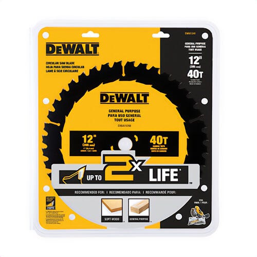 DeWALT® DWA11240 Saw Blade, 12 in dia, 1 in Arbor, 40 Teeth