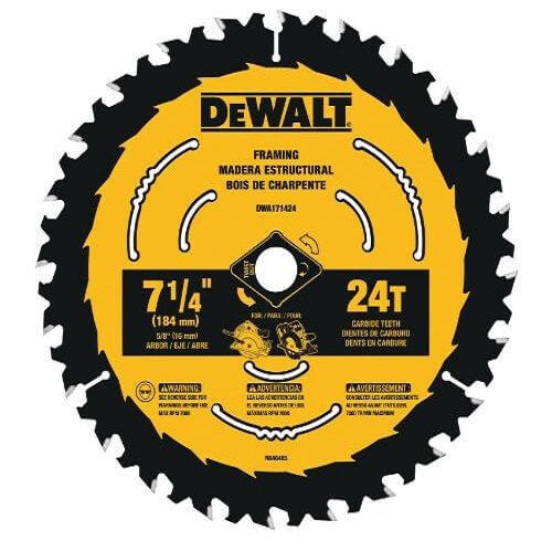 DeWALT® DWA171424B10 Circular Saw Blade, 7-1/4 in dia x 0.039 in Thick, 5/8 in Arbor, Tungsten Carbide Blade, 24 Teeth