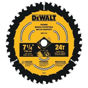 DeWALT® DWA171424B10 Circular Saw Blade, 7-1/4 in dia x 0.039 in Thick, 5/8 in Arbor, Tungsten Carbide Blade, 24 Teeth