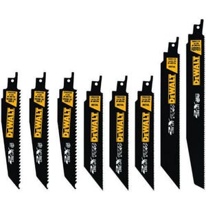 DeWALT® DWA4101 8 pc Reciprocating Saw Blade Set, 1 in W, Bi-Metal/High Speed Steel Body, Universal/Toothed Edge Tang