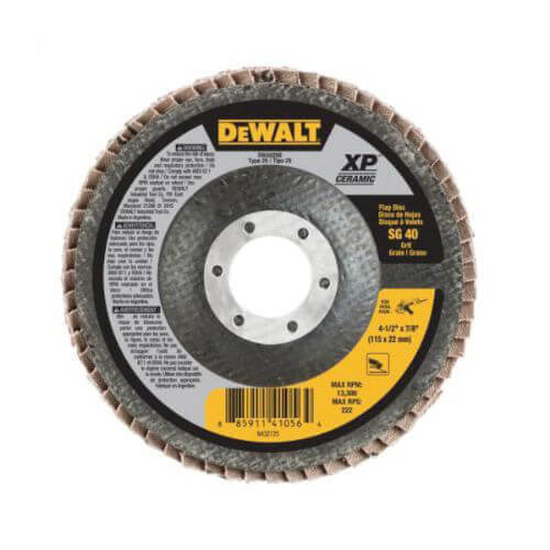 DeWALT® DWA8280RT XP™ Jumbo Flap Disc, 4-1/2 in dia Disc, 7/8 in Center Hole, 40 Grit, Coarse Grade, Ceramic Abrasive, Type 27 Disc