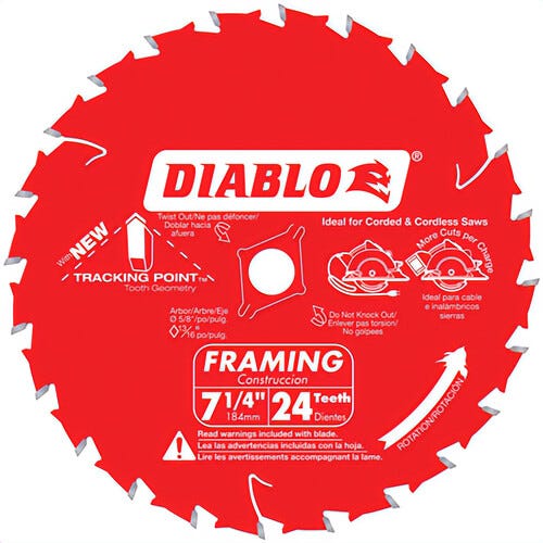 Diablo® D0724A Combination Diamond Knockout Laser Cut Circular Saw Blade, 7-1/4 in dia x 0.04 in thick, 5/8 in Arbor