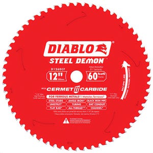 Diablo® D1260CF Laser Cut Circular Saw Blade, 12 in dia x 0.071 in thick, 1 in Arbor, Carbide Blade, 60 Teeth