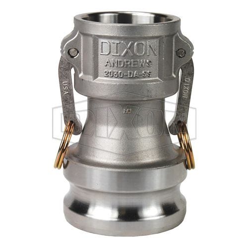 Dixon® 2030-DA-SS Type DA Cam and Groove Reducing Coupler, 2 x 3 in Nominal, Coupler x Adapter End Style, 316 Stainless Steel