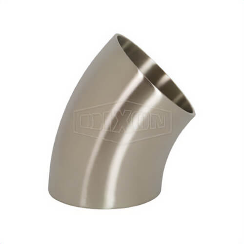 Dixon® Weld Elbow, 45 deg Elbow, 3 in Nominal, 0.065 in Thickness, 316L Stainless Steel, Polished, Domestic