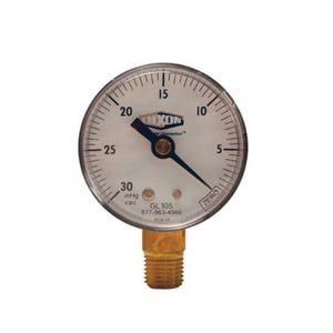 Dixon® GC205 Vacuum Gauge, 0 to 30 in Hg, 1/4 in NPT Center Back Mount, Graduations: 0.5 in Hg/psi, +/-3-2-3%