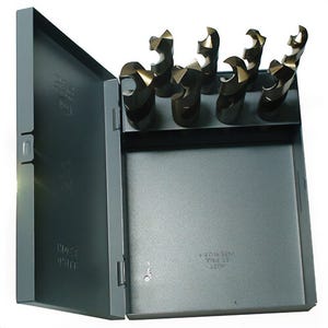 Drill America D/A1008-CO-SET 2-Flute Premium Grade Reduced Shank Drill Set, 9/16 in Min Drill Bit, 1 in Max Drill Bit, 135° Drill Point Angle