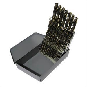 Drill America D/A26S-CO-SET 2-Flute Screw Machine Drill Set, A Min Drill Bit, Z Max Drill Bit, 135° Drill Point Angle, 26 pc, Cobalt, Gold