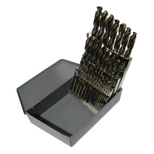 Drill America D/A29S-CO-SET 2-Flute Screw Machine Drill Set, 1/16 in Min Drill Bit, 1/2 in Max Drill Bit, 135°  Drill Point Angle, 29 pc, Cobalt, Gold