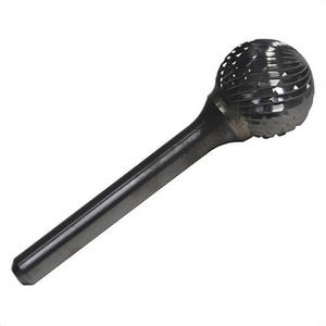 Drill America DULSD9 Round Shank Carbide Burr, Ball (Shape SD) Head, 1 in dia Head, 15/16 in L of Cut, Double Cut Cut