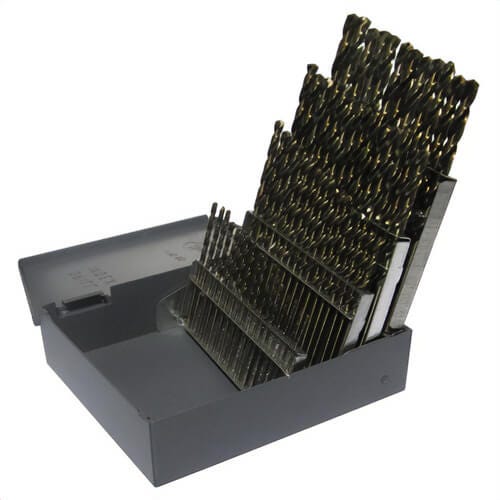 KFD® KFD60J-SET 2-Flute Heavy Duty Jobber Length Drill Set, #1 Min Drill Bit, #60 Max Drill Bit, 135°  Drill Point Angle, 60 pc, HSS, Black/Gold