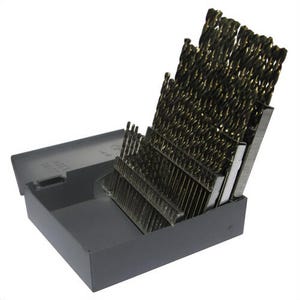 KFD® KFD60J-SET 2-Flute Heavy Duty Jobber Length Drill Set, #1 Min Drill Bit, #60 Max Drill Bit, 135° Drill Point Angle, 60 pc, HSS, Black/Gold