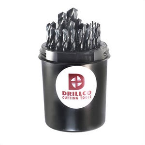 Drillco 400EW29 Heavy Duty Jobber Length Drill Set, 1/16 in Min Drill Bit, 1/2 in Max Drill Bit, 135° Drill Point Angle, 29 pc, HSS, Black Oxide