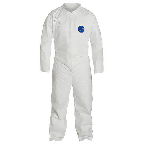 DuPont™ TY122S-L Tyvek® 400 Basic Coverall, Attached Hood, Zipper Pull, Elastic Waist, White, L