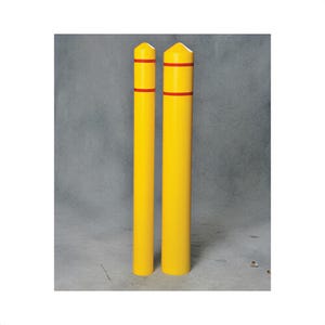 Justrite® 1735YRS Eagle Manufacturing Round Smooth Bumper Post Sleeve with Two 3/4 in Reflective Red Stripes, for Post 4 in