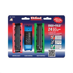 Eklind® 25024 Ergo-Fold™ Short Key Set, 24 pc, 0.05 to 0.188 in, 1.5 to 6 mm Hex, T8 to T40 Torx®, Ergonomic Grip/Fold-Up Handle