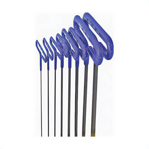 Eklind® 55198 Long Key Set with Holder, 8 pc, 2 to 10 mm Hex, Cushion Grip/Loop T-Handle Handle, ANSI B18.3, Alloy Steel, Black Oxide