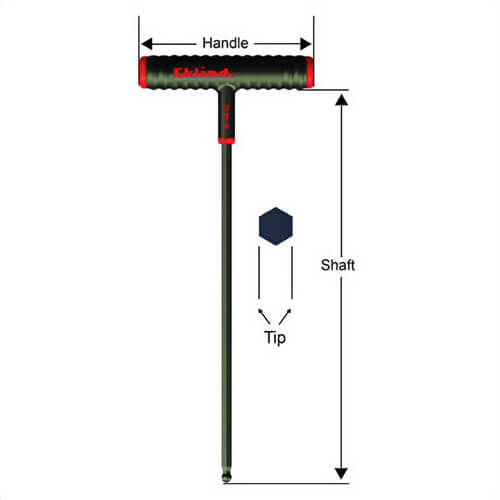 Eklind® 61805 Power-T™ Ball End Hex Key, Hex Drive, Cushion Grip/T-Handle Handle, ANSI B18.3, Alloy Steel, Black Oxide