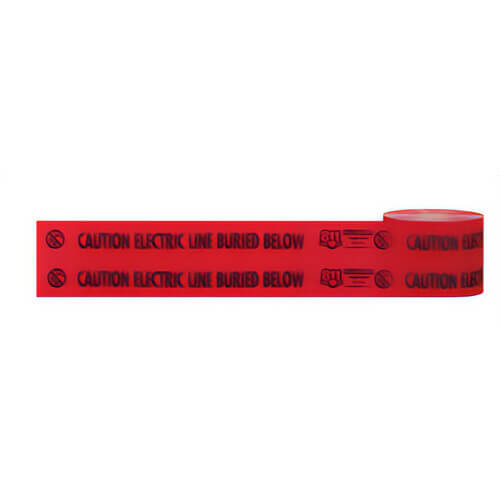Empire® 22-130 Sheildtec® Non-Detectable Underground Tape, CAUTION ELECTRIC LINE BURIED BELOW Legend, Red, 6 in x 1,000 ft