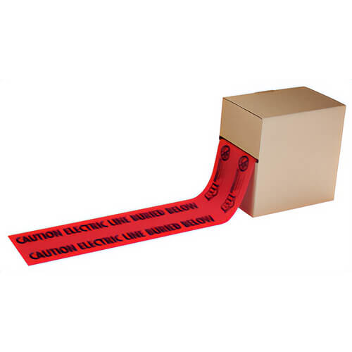 Empire® 22-130DB Sheildtec® Non-Detectable Underground Tape with Box, CAUTION ELECTRIC LINE BURIED BELOW Legend, Red, 6 in x 1,000 ft