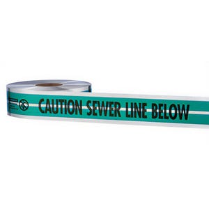 Empire® 31-053 Magnatec® Detectable Underground Tape, CAUTION SEWER LINE BELOW Legend, Green, 3 in x 1,000 ft