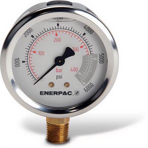 Enerpac® G2517L Hydraulic Pressure Gauge, 2.50 in Face, Lower Mount, Glycerine Filled, 6,000 Maximum psi