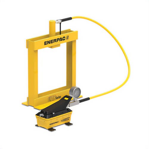 Enerpac® VLP106PAT1U Hydraulic Bench Press, 10 ton, 21.26 in Base, 9.45 in Base, 6.13 in, H Frame, 29.61 in H, Air Pump