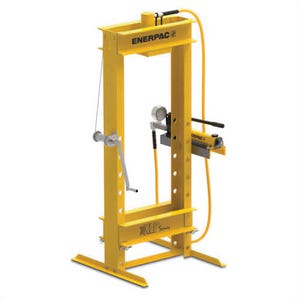 Enerpac® XLP256P392U Hydraulic Workshop Press, 25 ton, 27.95 in Base, 30.31 in Base, 6.25 in, H Frame, 67.13 in H, Hand Pump