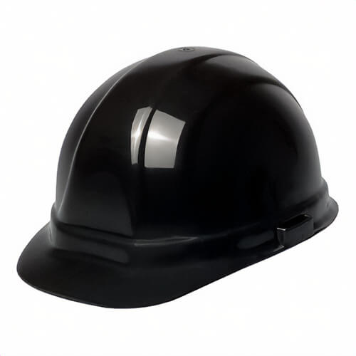 ERB® 19949 Omega II® Front Brim Hard Hat, Black, 6-1/2 Fits Mini Hat, 8 Fits Max Hat, 6-Point Suspension, ANSI Class C